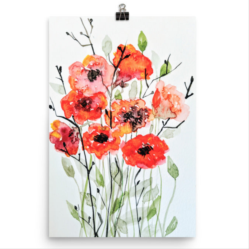 Red Bouquet Watercolor Print