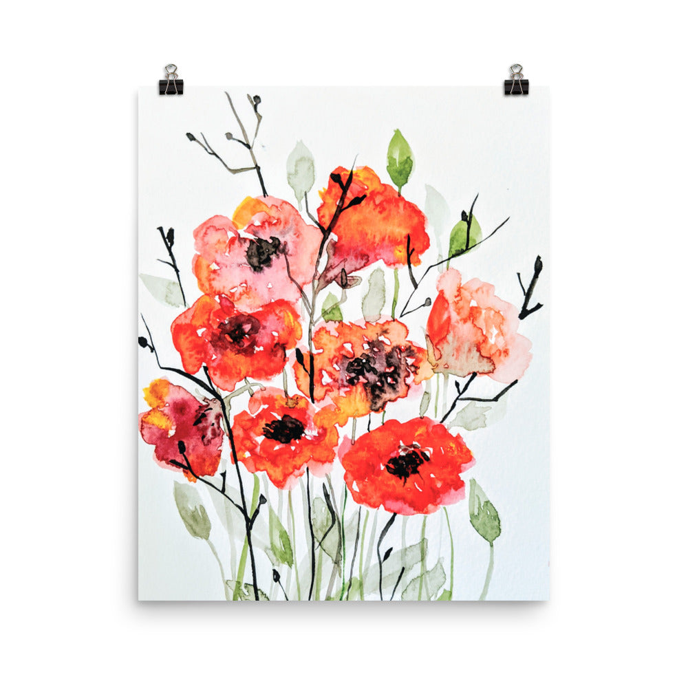 Red Bouquet Watercolor Print